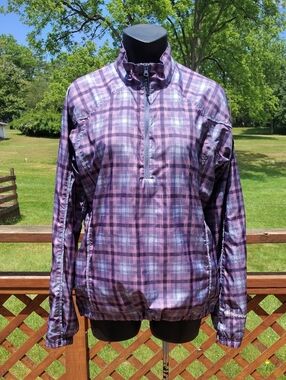 Sunice Purple & Gray Plaid Quarter Zip Pullover Weather Windbreaker Size Medium